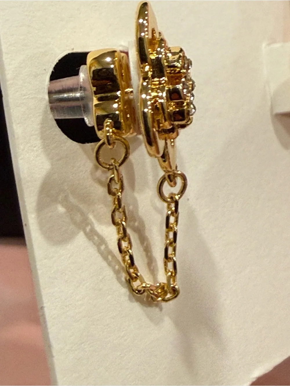 Tory Burch | Gold Plated & Pave Icon & Flower Chain Stud Earrings | Small